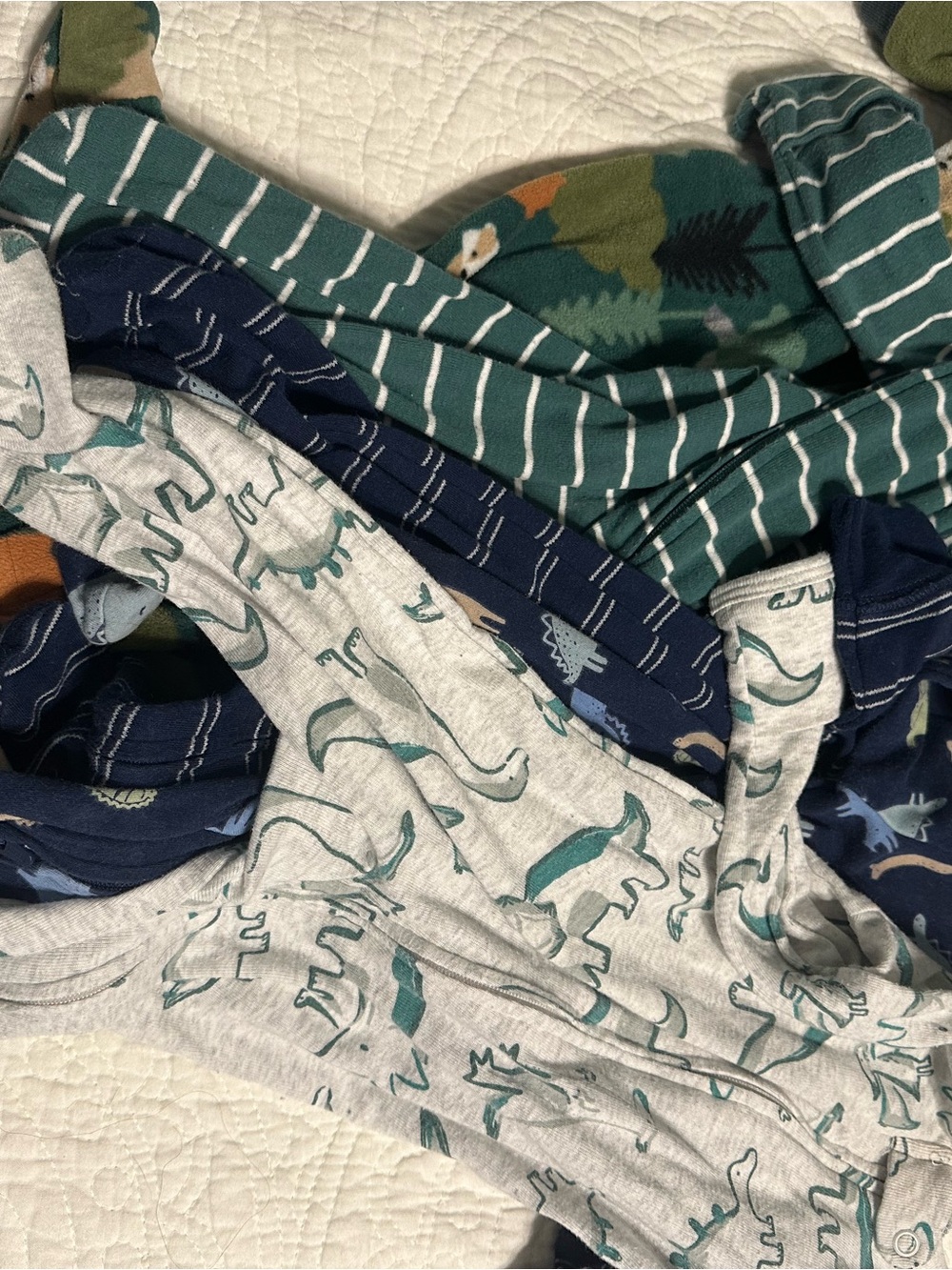 0290 Baby Dino and Stripe Pajama Set - Green & Navy 5 piece sleeper bundle 3mth